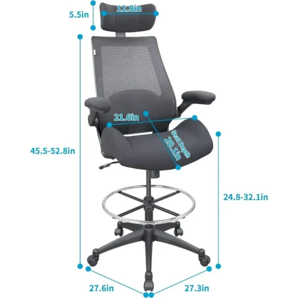 %a 400lbs High-Back Mesh Ergonomic Drafting Chair,Tall Office Chair, Standing Desk Chair,Adjustable Headrest - Image 2