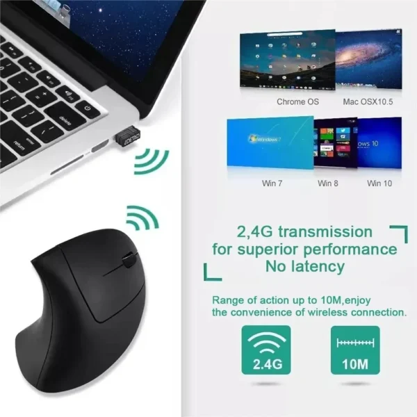 Vertical Mouse Ergonomic 2.4GHz Wireless Optical Mice 3 Adjustable DPI 800/1200/1600 6 Buttons for Laptop PC Computer Desktop - Image 6