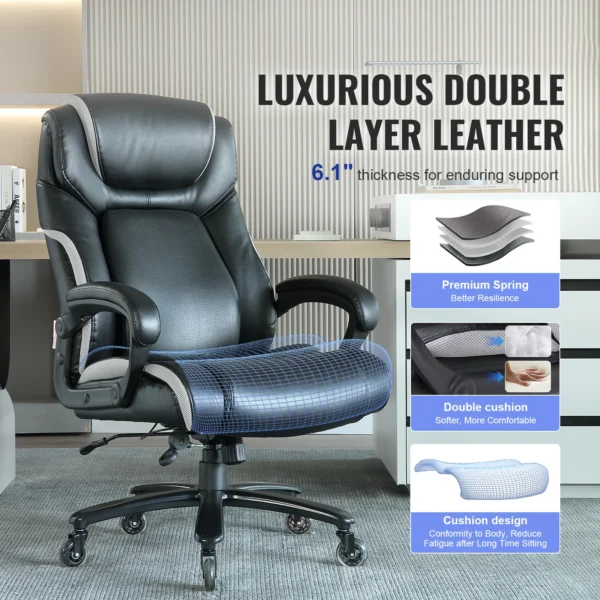 SucceBuy Heavy Duty Executive Office Chair with Cutting-edge Adjustable Lumbar Support High Back PU Leather Ergonomic Chair - Image 3