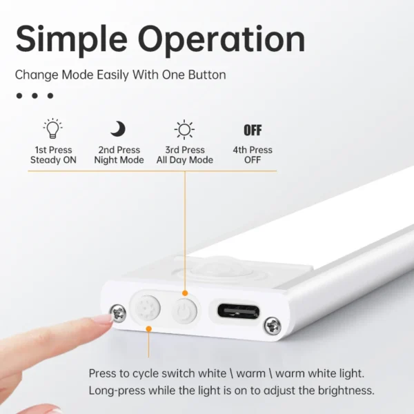 LED Night Light Motion Sensor Wireless USB Cabinet Night Light Wardrobe Lamp For Kitchen Cabinet Bedroom Wardrobe 20/30/40/60CM - Image 2