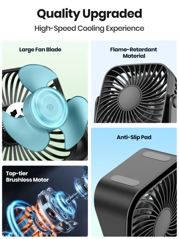 TOPK 4Inch USB Mini Portable Fan for Camping,3 Speeds Quiet Desk Table Personal Fan,360°Adjustment Standing Fans for Room Home - Image 3