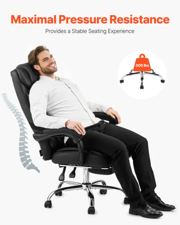 SucceBuy Executive Office Chair 300/400lb Capacity Chair Height Adjustable Ergonomic PU Leather Reclining Home Office Chair - Image 4