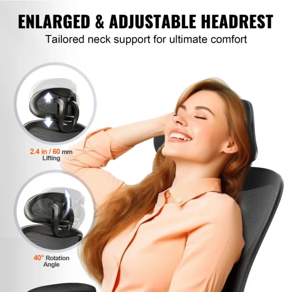 VEVOR Ergonomic Office Chair with Slide Seat/ Mesh Seat/ Adjustable Lumbar Support Angle and Height Adjustable Home Office Chair - Image 5