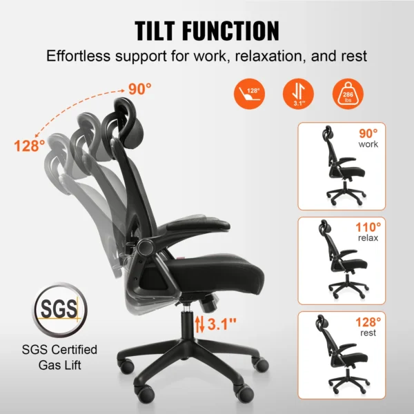 VEVOR Ergonomic Office Chair with Slide Seat/ Mesh Seat/ Adjustable Lumbar Support Angle and Height Adjustable Home Office Chair - Image 4