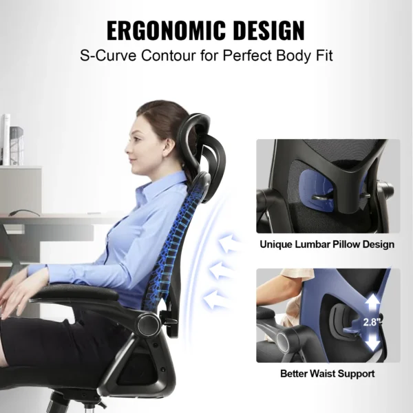 VEVOR Ergonomic Office Chair with Slide Seat/ Mesh Seat/ Adjustable Lumbar Support Angle and Height Adjustable Home Office Chair - Image 3