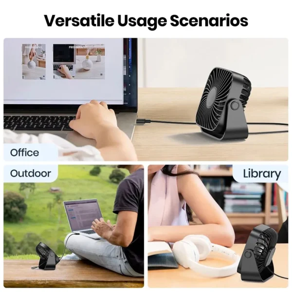 TOPK 4Inch USB Mini Portable Fan for Camping,3 Speeds Quiet Desk Table Personal Fan,360°Adjustment Standing Fans for Room Home - Image 6