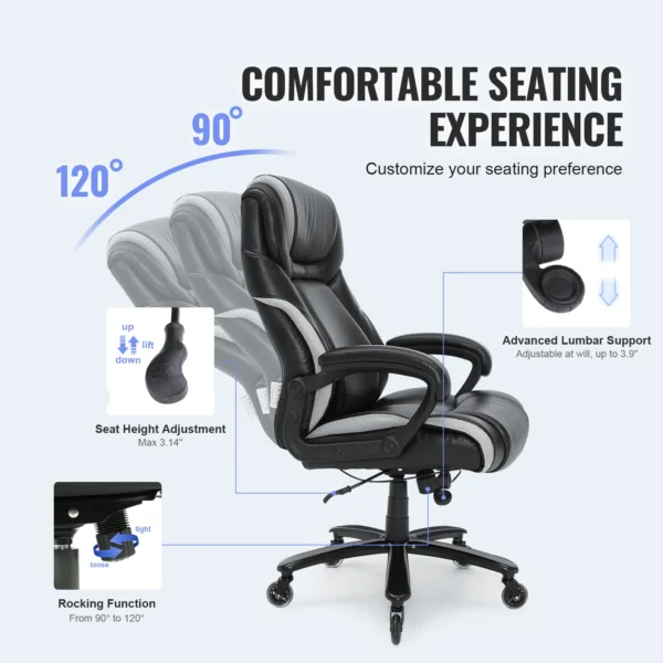 SucceBuy Heavy Duty Executive Office Chair with Cutting-edge Adjustable Lumbar Support High Back PU Leather Ergonomic Chair - Image 6