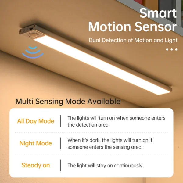 LED Night Light Motion Sensor Wireless USB Cabinet Night Light Wardrobe Lamp For Kitchen Cabinet Bedroom Wardrobe 20/30/40/60CM - Image 5