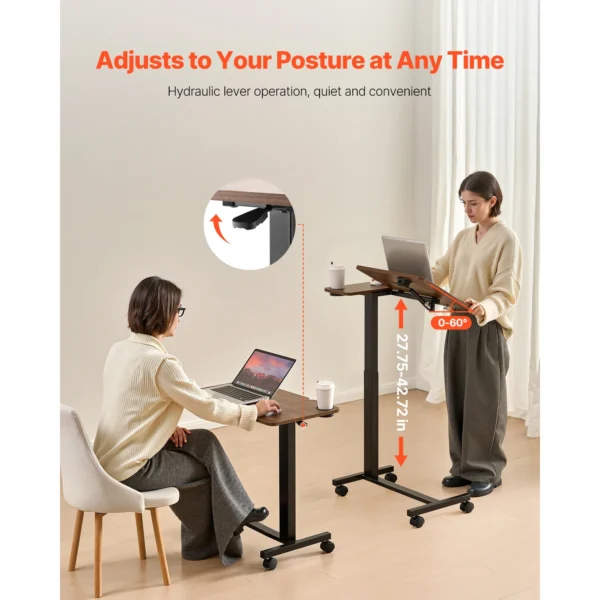 VEVOR Overbed Table Mobile Bed Side Table w/ Swivel Casters Height & Angle Adjustable Rolling Laptop Desk for Home Office Study - Image 2