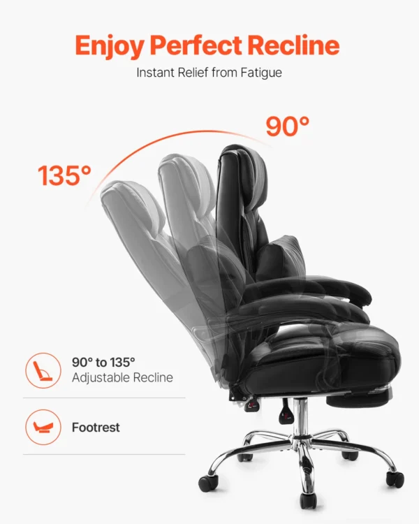 SucceBuy Executive Office Chair 300/400lb Capacity Chair Height Adjustable Ergonomic PU Leather Reclining Home Office Chair - Image 3