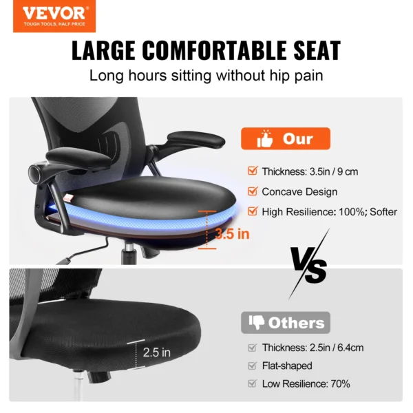 VEVOR Ergonomic Office Chair with Slide Seat/ Mesh Seat/ Adjustable Lumbar Support Angle and Height Adjustable Home Office Chair - Image 2