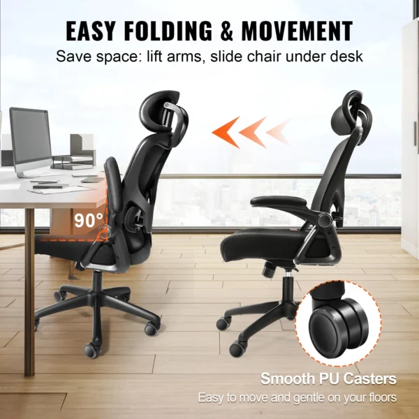 VEVOR Ergonomic Office Chair with Slide Seat/ Mesh Seat/ Adjustable Lumbar Support Angle and Height Adjustable Home Office Chair - Image 6