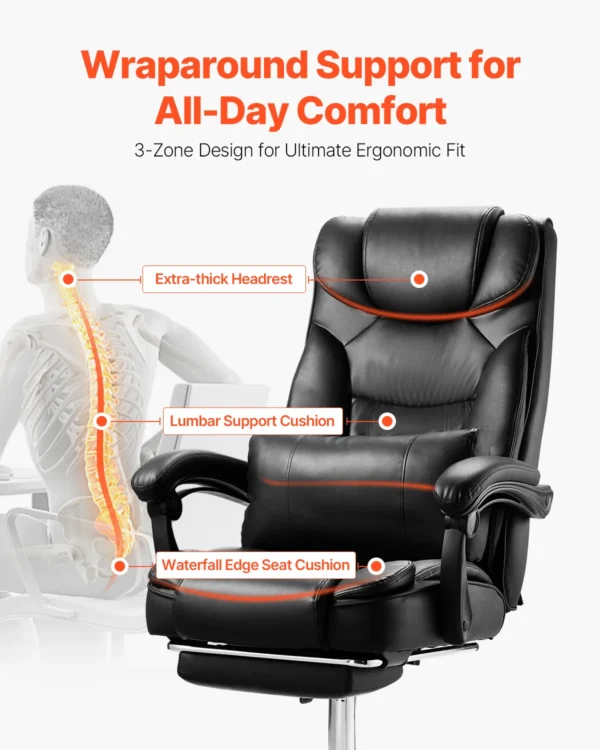 SucceBuy Executive Office Chair 300/400lb Capacity Chair Height Adjustable Ergonomic PU Leather Reclining Home Office Chair - Image 2