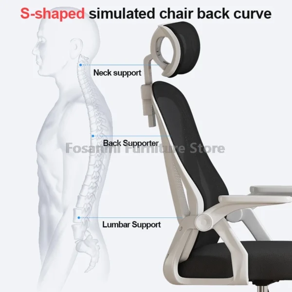 Adjustable Computer Chair With Flip-up Armrests and Lumbar Support Ergonomic Office Chair Comfortable Mesh Desk Rolling Chairs - Image 3