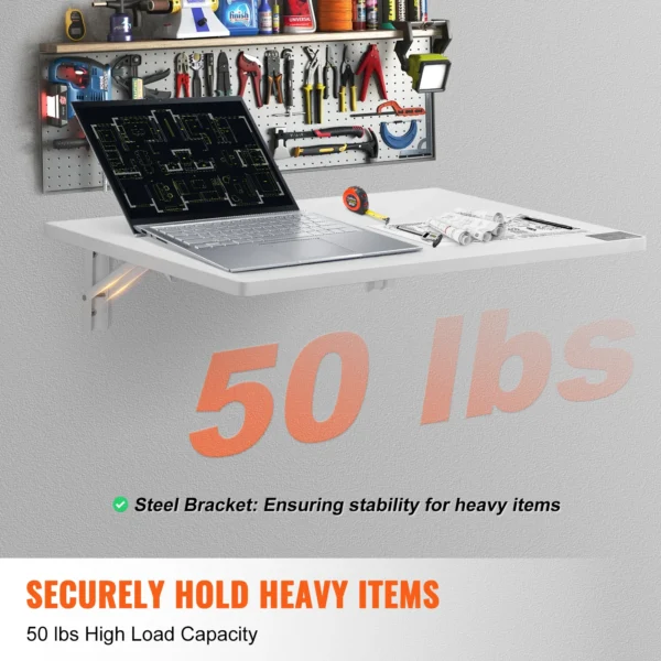 SucceBuy Wall Mounted Folding Table Drop Leaf Floating Desk with Bracket Fold Down for Home Office Room Kitchen Space-Saving - Image 3